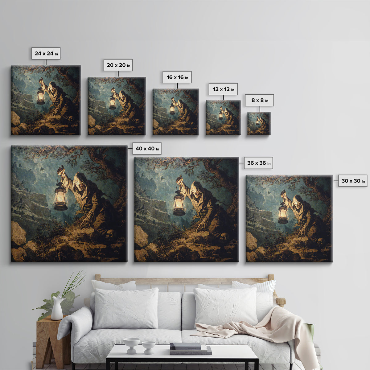 The Bone-Handled Lantern, Baroque Witchcraft Art, Square Wall Art, Macabre Wall Art, Canvas Print, Halloween Wall Art, Horror Wall Art