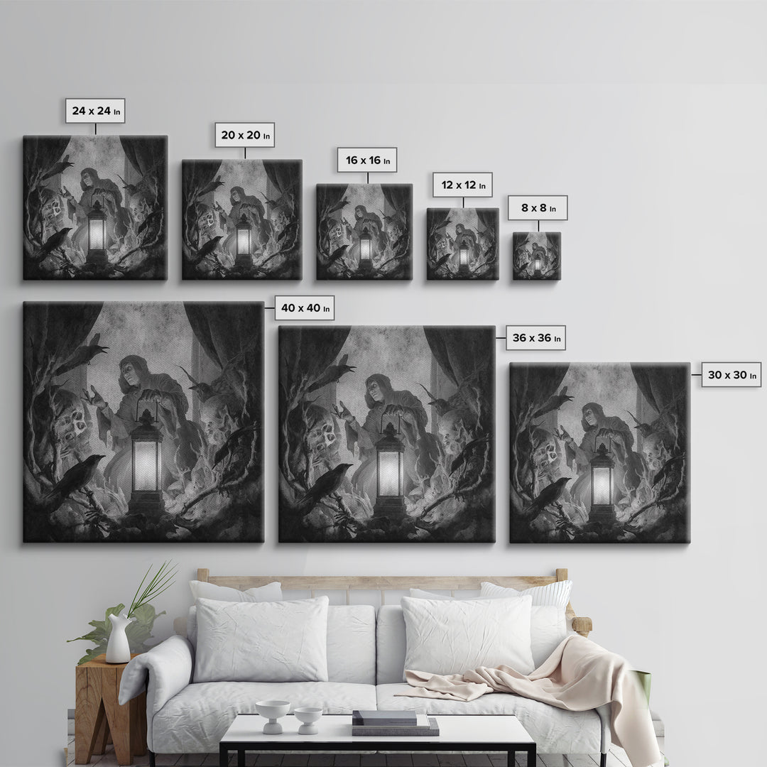 The Bone-Handled Lantern, Symbolist Dream Art, Square Wall Art, Gothic Horror Wall Art, Canvas Print, Halloween Wall Art