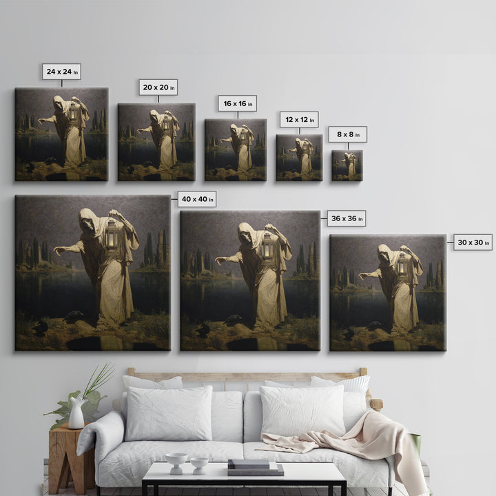 The Bone-Handled Lantern, Symbolist Gothic Landscape, Square Wall Art, Macabre Wall Art, Canvas Print, Halloween Wall Art, Horror Wall Art