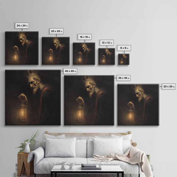The Bone-Handled Lantern, Dark Symbolist Art, Square Wall Art, Dark Fantasy Wall Art, Canvas Print, Halloween Wall Art