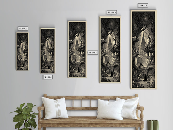 The Spiderweb Crown, Gothic Engraving Art, Tall Narrow Wall Art, Dark Fantasy Wall Art, Framed Canvas Print, Halloween Wall Art