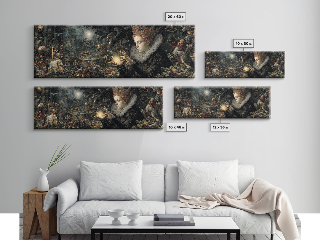 The Spiderweb Crown, Medieval Grotesque Art, Extra Wide Wall Art, Dark Fantasy Wall Art, Framed Canvas Print, Halloween Wall Art