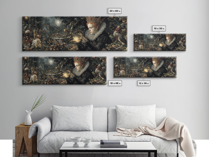 The Spiderweb Crown, Medieval Grotesque Art, Extra Wide Wall Art, Dark Fantasy Wall Art, Framed Canvas Print, Halloween Wall Art