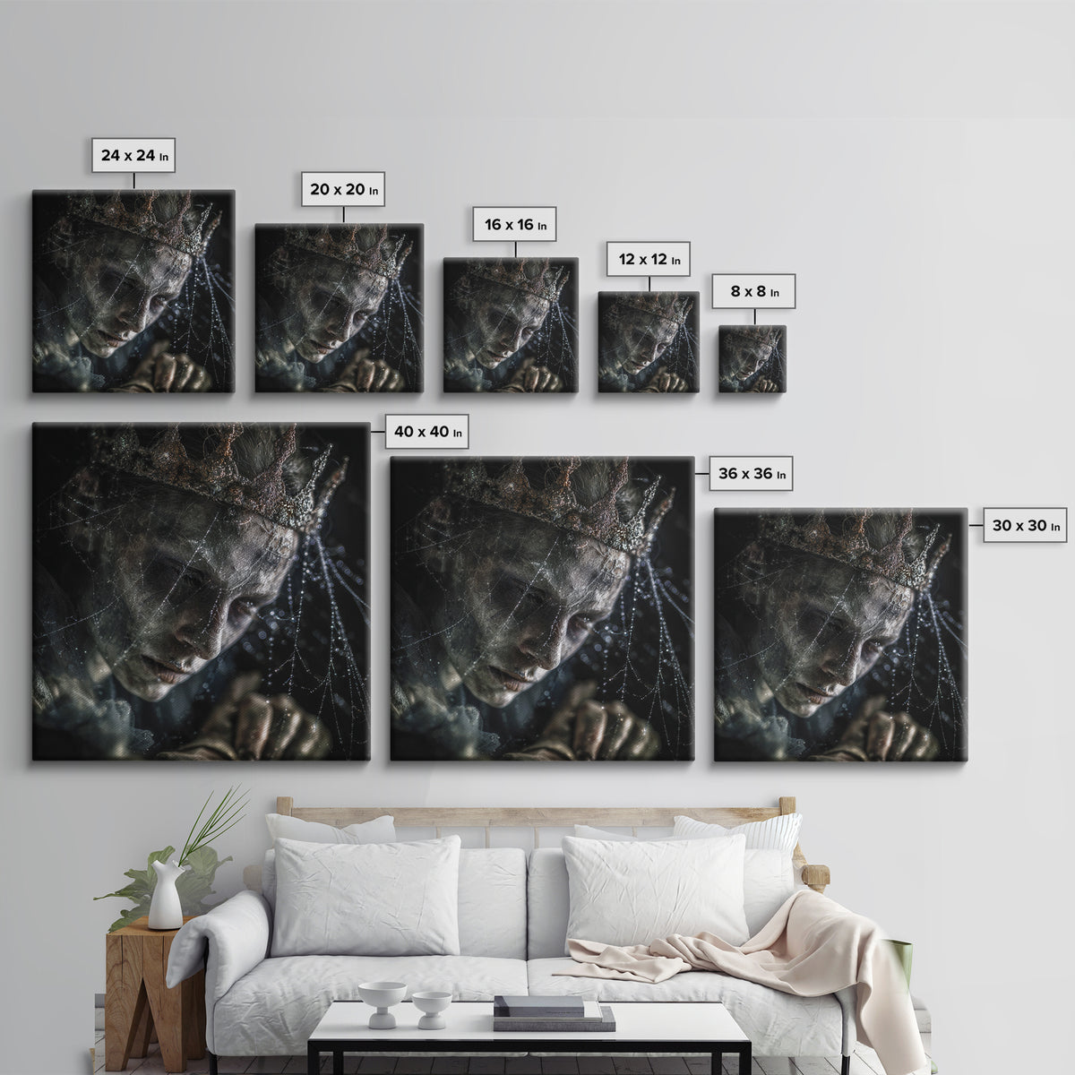 The Spiderweb Crown, Dark Renaissance Art, Square Wall Art, Macabre Wall Art, Framed Canvas Print, Halloween Wall Art
