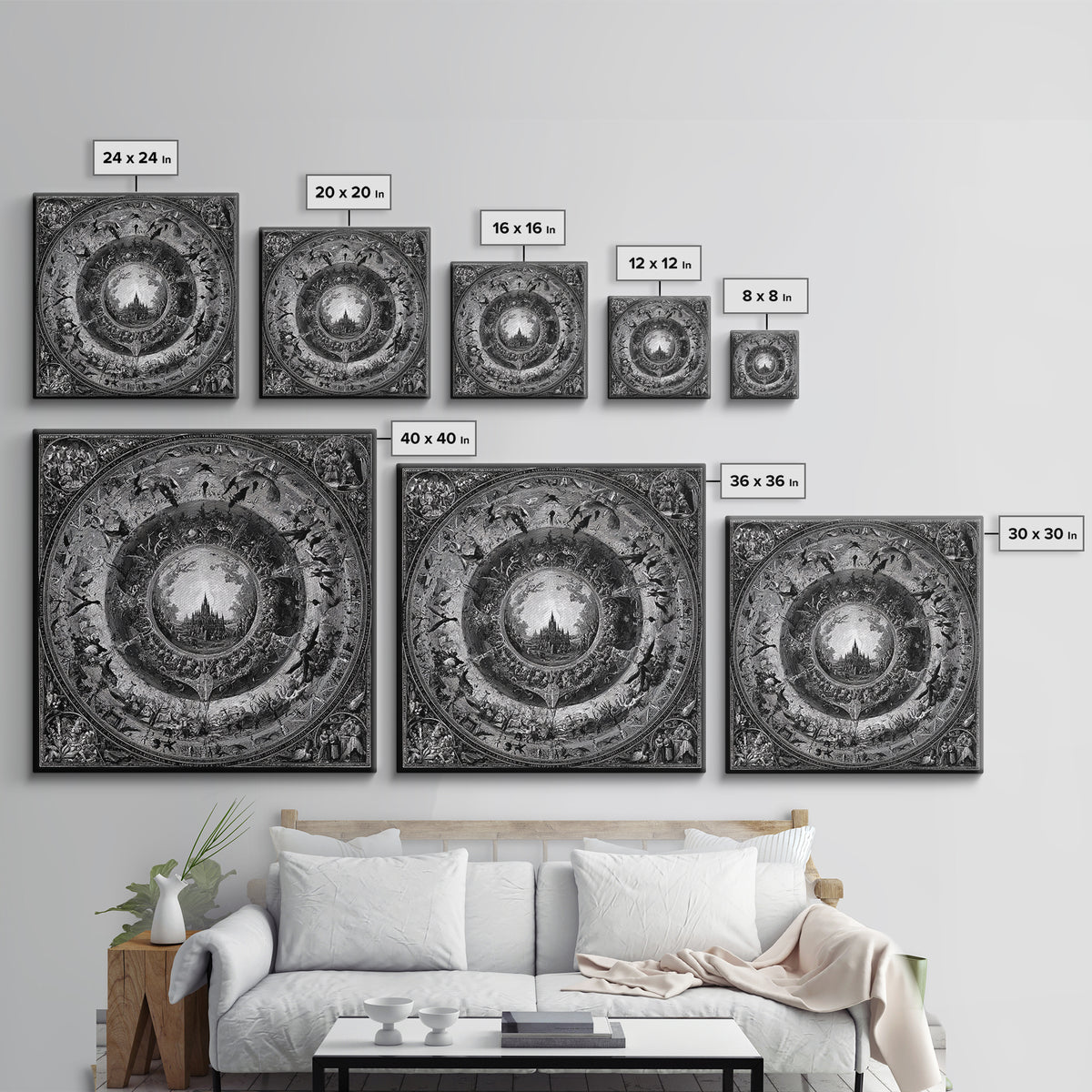 The Spiderweb Crown, Renaissance Engraving Art, Square Wall Art, Dark Halloween Decor, Framed Canvas Print, Halloween Wall Art