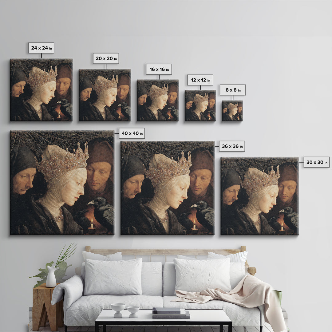 The Spiderweb Crown, Danse Macabre Art, Square Wall Art, Dark Halloween Decor, Canvas Print, Halloween Wall Art
