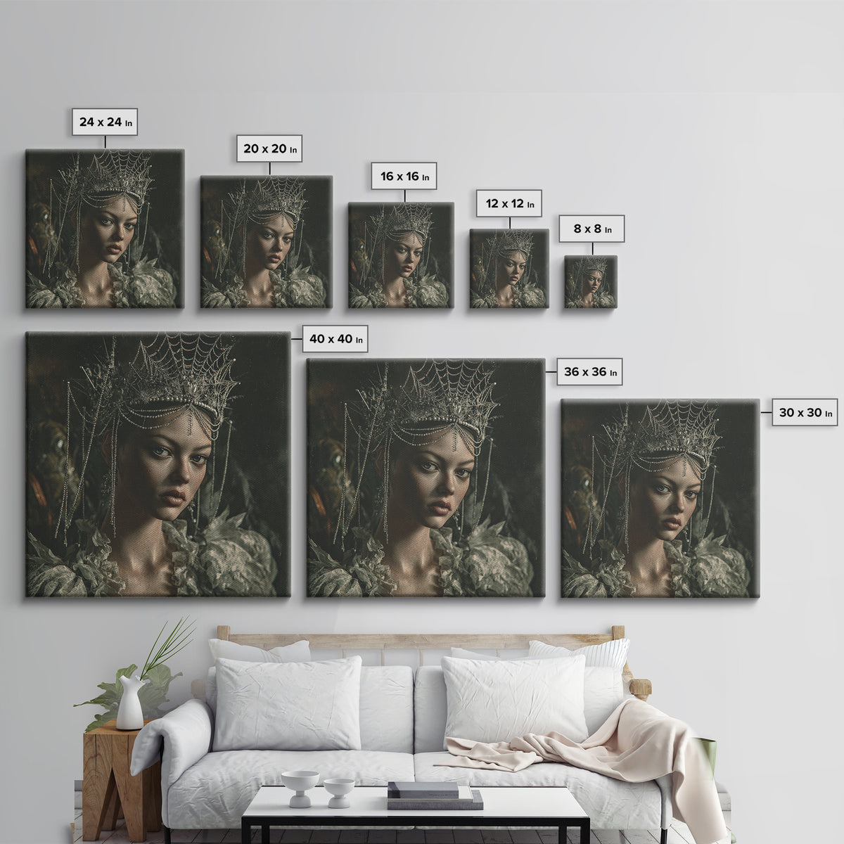 The Spiderweb Crown, Baroque Witchcraft Art, Square Wall Art, Gothic Horror Wall Art, Canvas Print, Halloween Wall Art, Halloween Decor