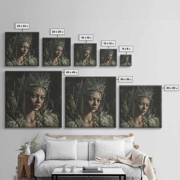 The Spiderweb Crown, Baroque Witchcraft Art, Square Wall Art, Gothic Horror Wall Art, Canvas Print, Halloween Wall Art, Halloween Decor