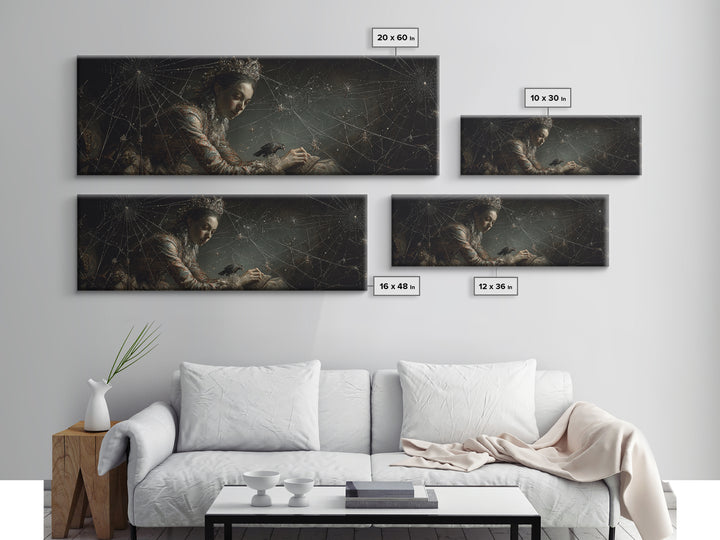 The Spiderweb Crown, Dark Romantic Horror Art, Extra Wide Wall Art, Macabre Wall Art, Canvas Print, Halloween Wall Art, Gothic Home Decor