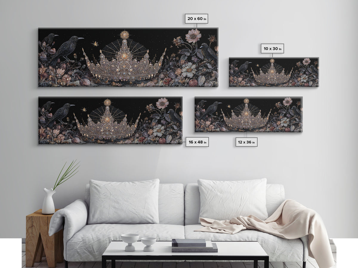 The Spiderweb Crown, Visionary Gothic Art, Extra Wide Wall Art, Macabre Wall Art, Framed Canvas Print, Halloween Wall Art