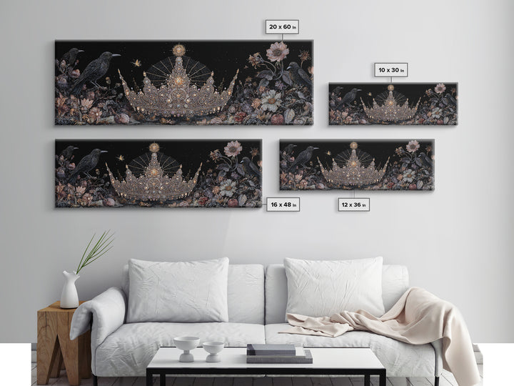 The Spiderweb Crown, Visionary Gothic Art, Extra Wide Wall Art, Macabre Wall Art, Framed Canvas Print, Halloween Wall Art