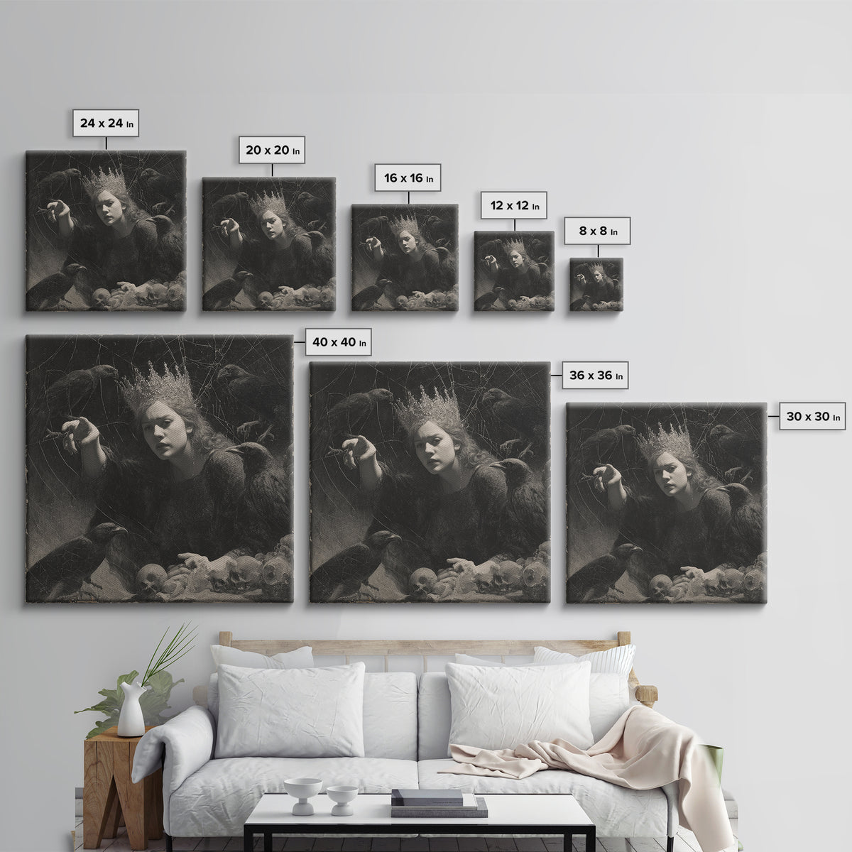 The Spiderweb Crown, Symbolist Dream Art, Square Wall Art, Gothic Horror Wall Art, Canvas Print, Halloween Wall Art