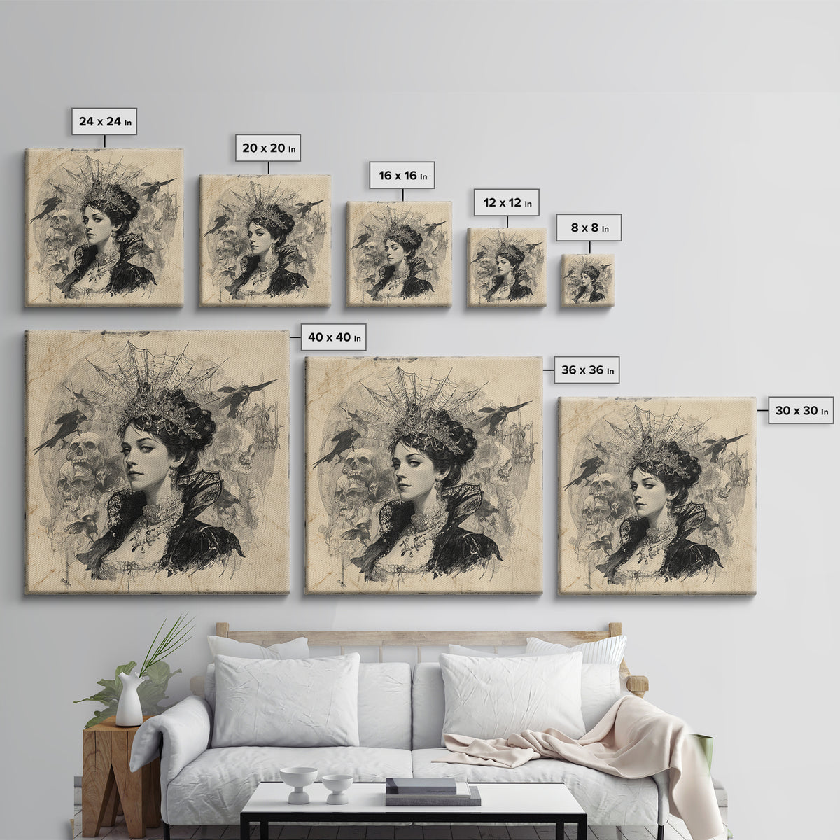 The Spiderweb Crown, Decadent Gothic Art, Square Wall Art, Dark Halloween Decor, Framed Canvas Print, Halloween Wall Art