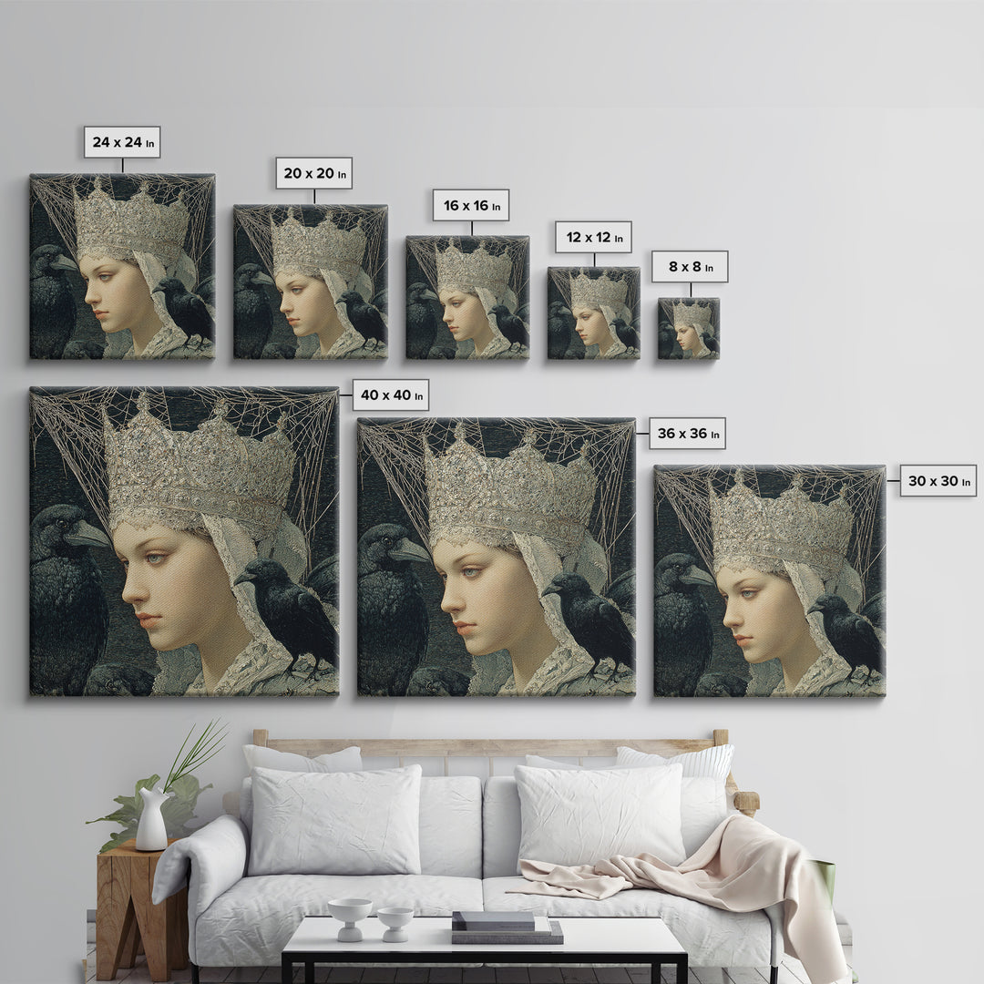 The Spiderweb Crown, Symbolist Death Art, Square Wall Art, Dark Halloween Decor, Canvas Print, Halloween Wall Art, Horror Wall Art