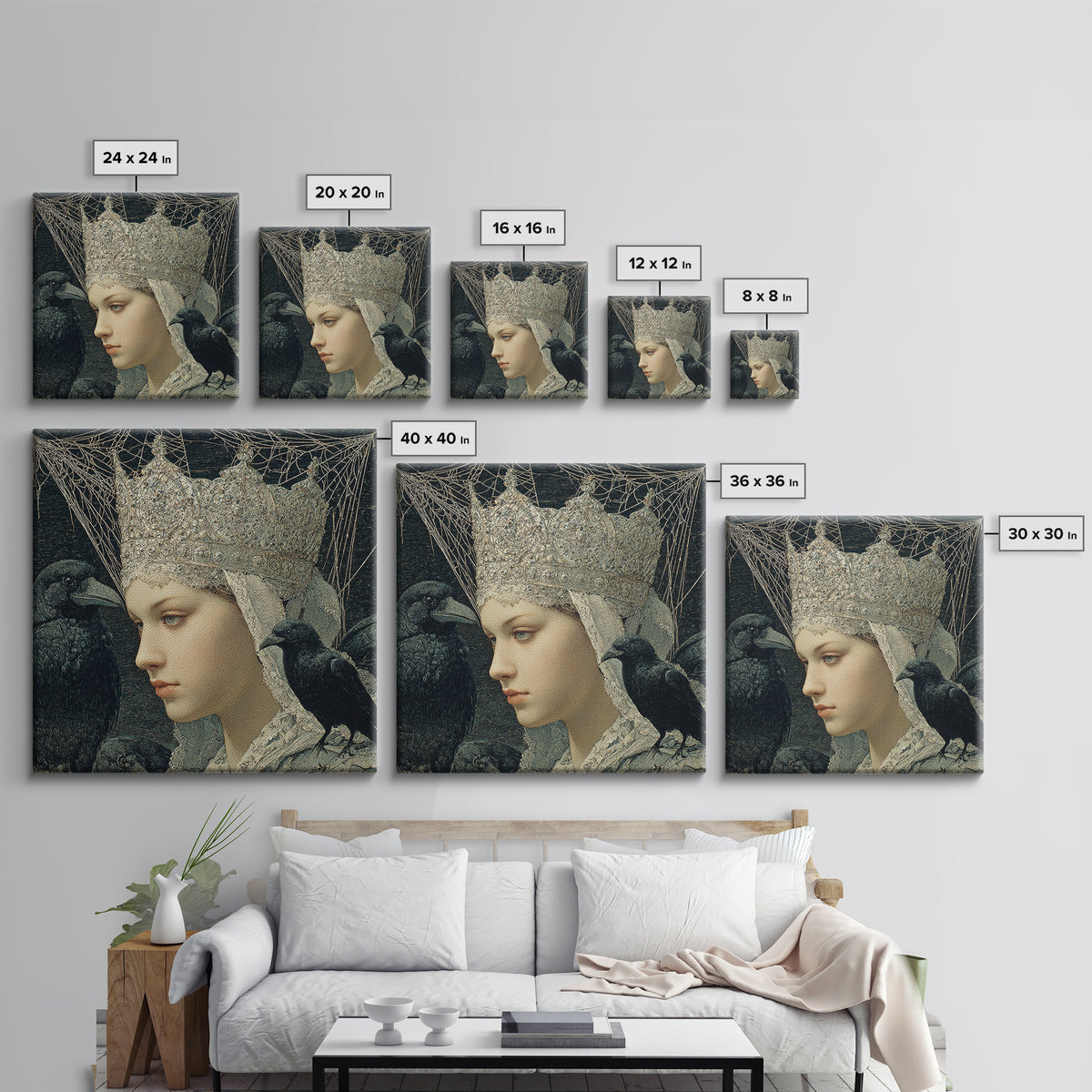 The Spiderweb Crown, Symbolist Death Art, Square Wall Art, Dark Halloween Decor, Canvas Print, Halloween Wall Art, Horror Wall Art