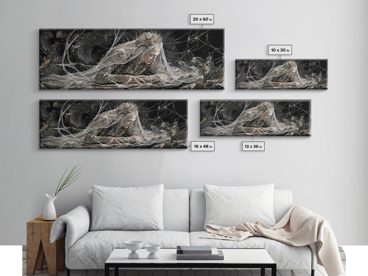 The Spiderweb Crown, Expressionist Nightmare Art, Extra Wide Wall Art, Macabre Wall Art, Framed Canvas Print, Halloween Wall Art