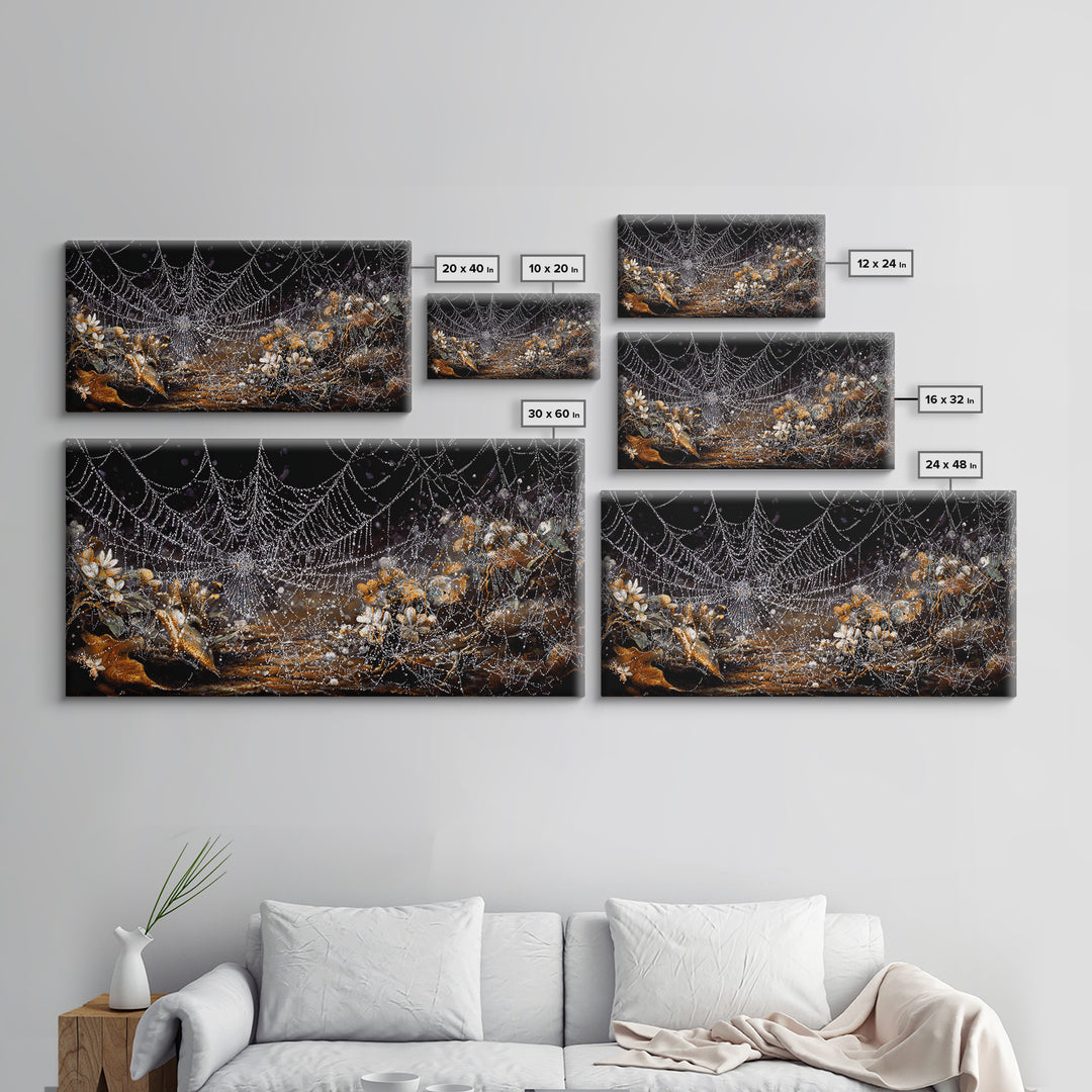 The Spiderweb Crown, Grotesque Carnival Art, Wide Panoramic Art, Dark Halloween Decor, Framed Canvas Print, Halloween Wall Art
