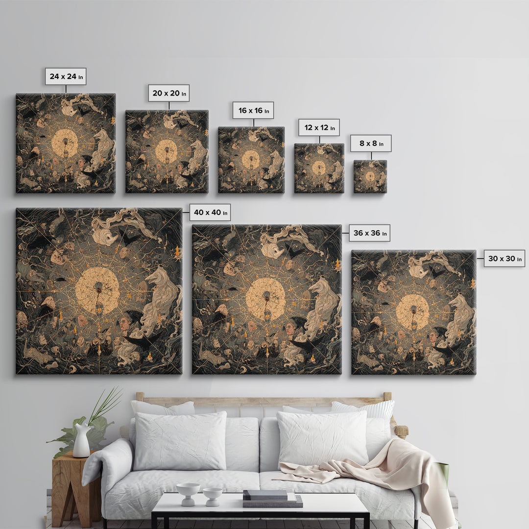The Spiderweb Crown, Expressionist Gothic Art, Square Wall Art, Dark Halloween Decor, Canvas Print, Halloween Wall Art, Gothic Home Decor