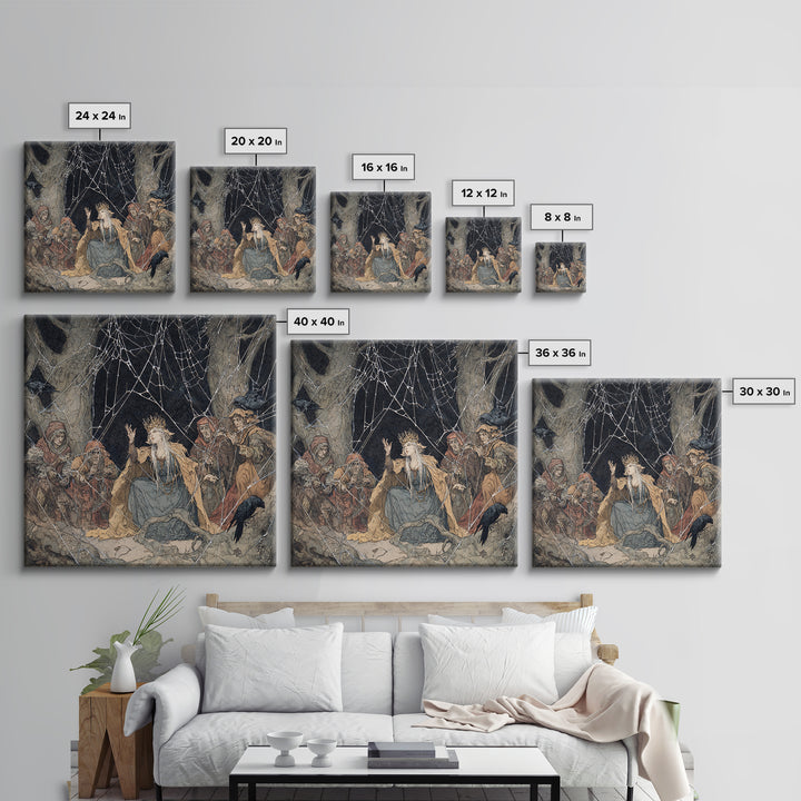 The Spiderweb Crown, Gothic Storybook Art, Square Wall Art, Macabre Wall Art, Canvas Print, Halloween Wall Art, Halloween Decor