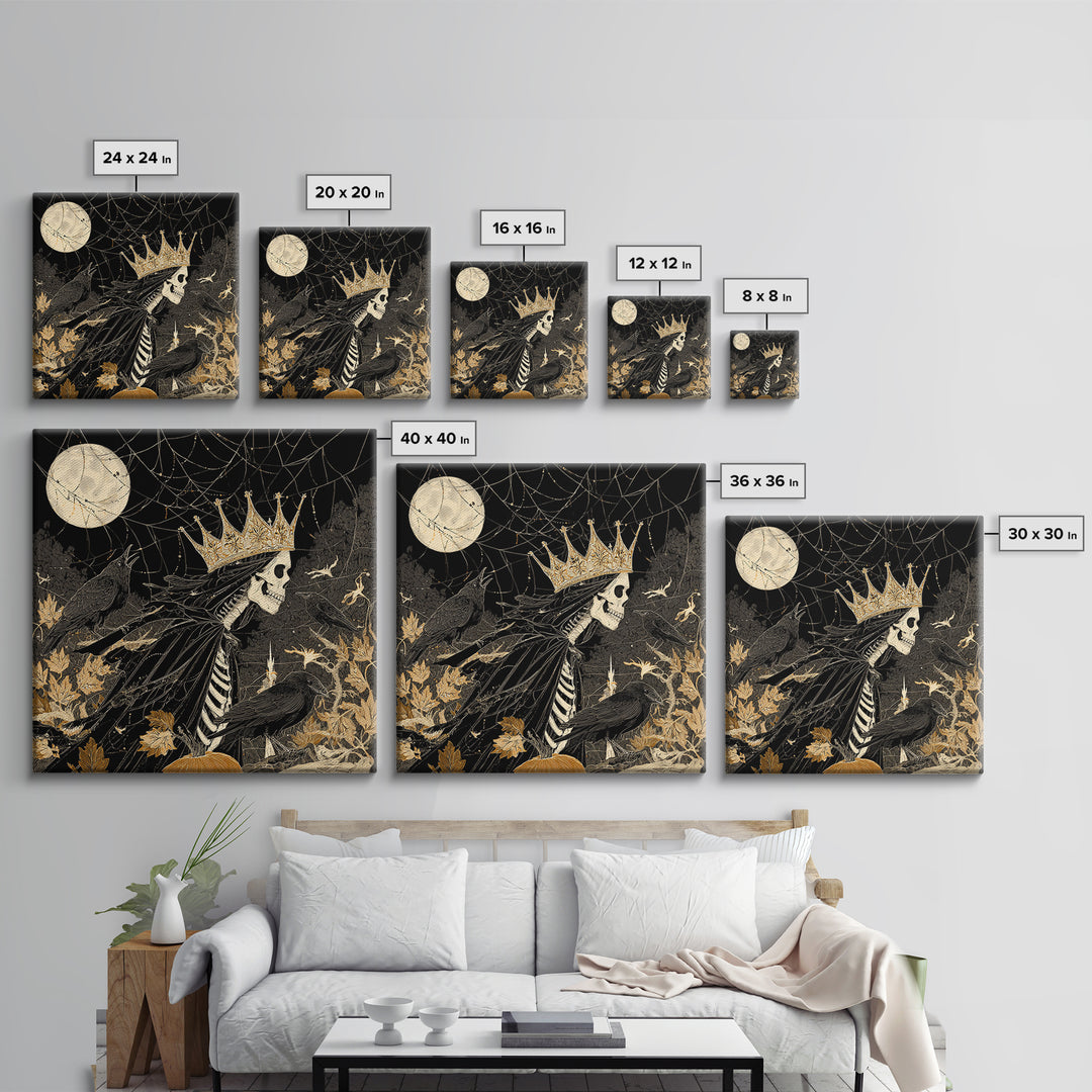 The Spiderweb Crown, Macabre Folk Print Art, Square Wall Art, Dark Fantasy Wall Art, Canvas Print, Halloween Wall Art