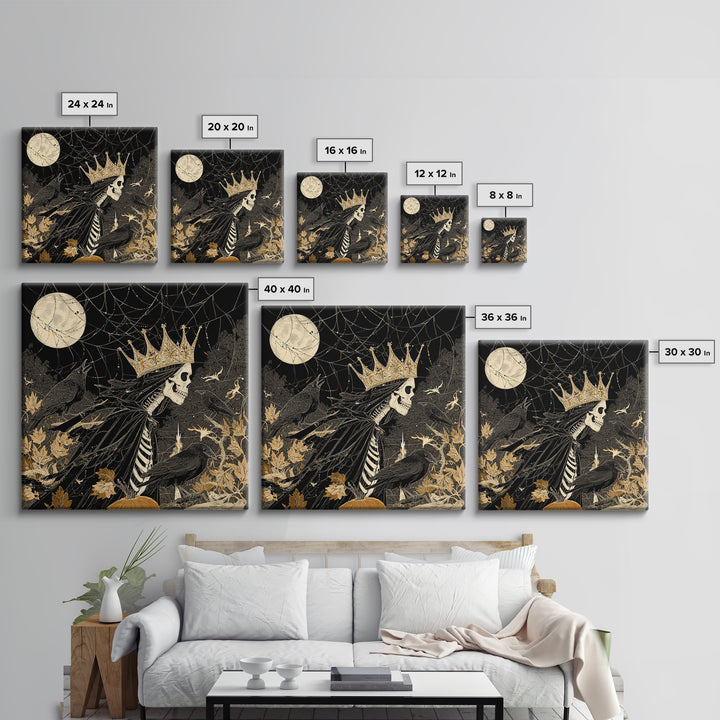 The Spiderweb Crown, Macabre Folk Print Art, Square Wall Art, Dark Fantasy Wall Art, Canvas Print, Halloween Wall Art