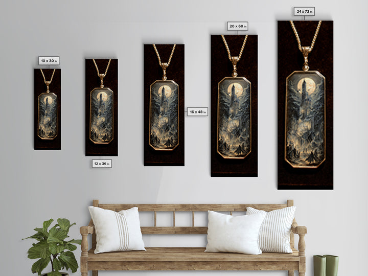 The Moonstone Amulet, Gothic Engraving Art, Tall Narrow Wall Art, Gothic Horror Wall Art, Canvas Print, Halloween Wall Art