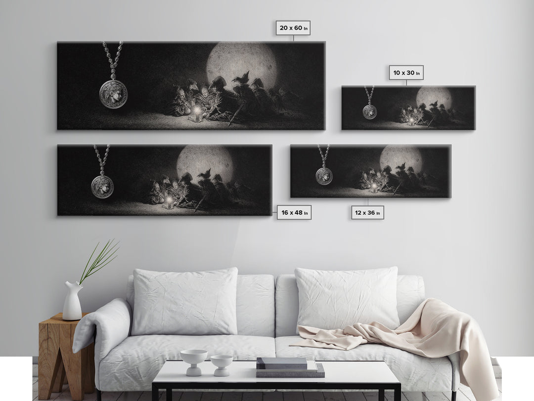 The Moonstone Amulet, Renaissance Engraving Art, Extra Wide Wall Art, Macabre Wall Art, Canvas Print, Halloween Wall Art