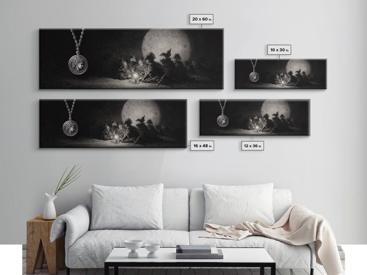 The Moonstone Amulet, Renaissance Engraving Art, Extra Wide Wall Art, Macabre Wall Art, Canvas Print, Halloween Wall Art