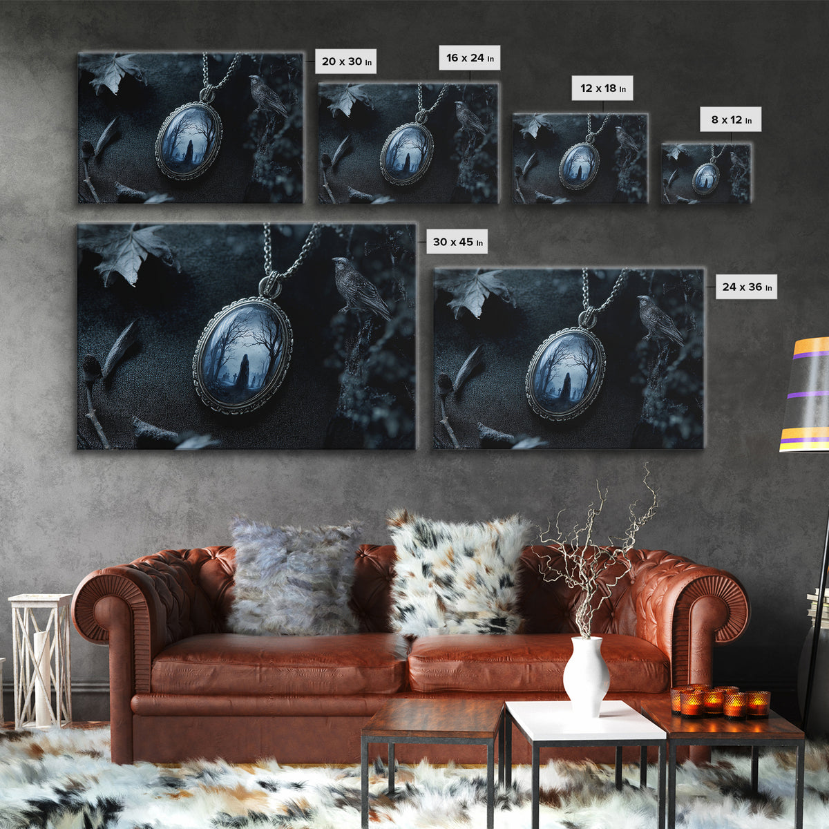 The Moonstone Amulet, Romantic Gothic Landscape, Landscape Wall Art, Dark Halloween Decor, Canvas Print, Halloween Wall Art