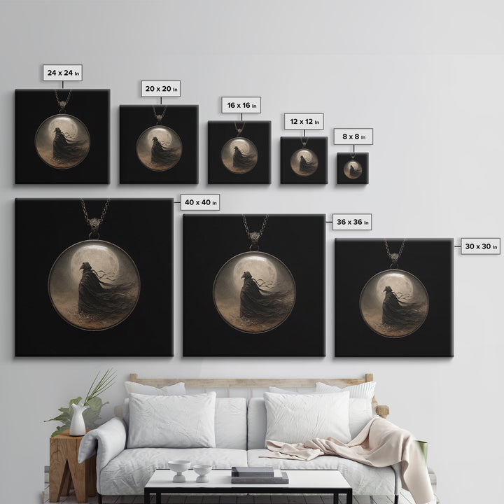 The Moonstone Amulet, Symbolist Dream Art, Square Wall Art, Macabre Wall Art, Canvas Print, Halloween Wall Art, Spooky Wall Decor