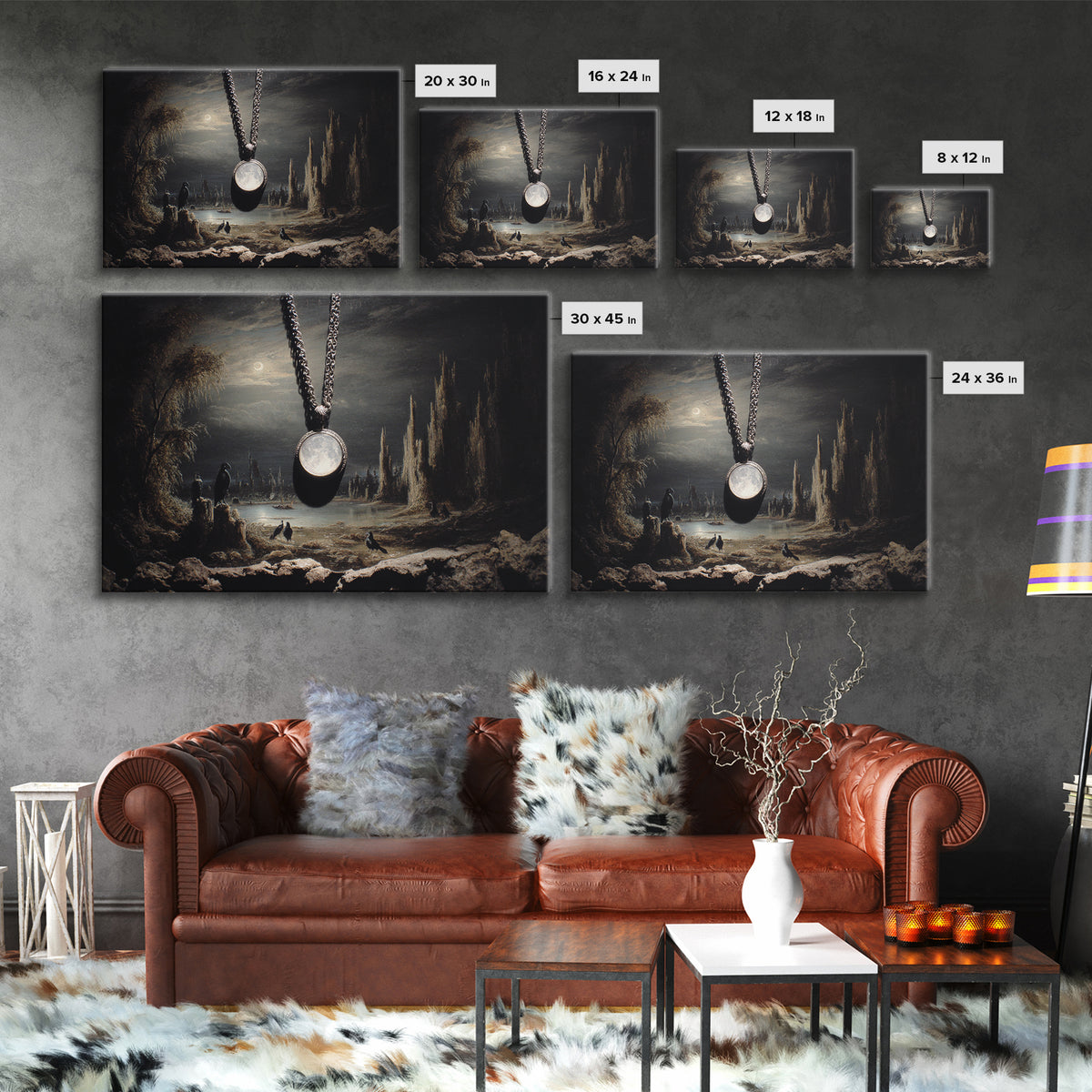 The Moonstone Amulet, Symbolist Gothic Landscape, Landscape Wall Art, Dark Fantasy Wall Art, Canvas Print, Halloween Wall Art
