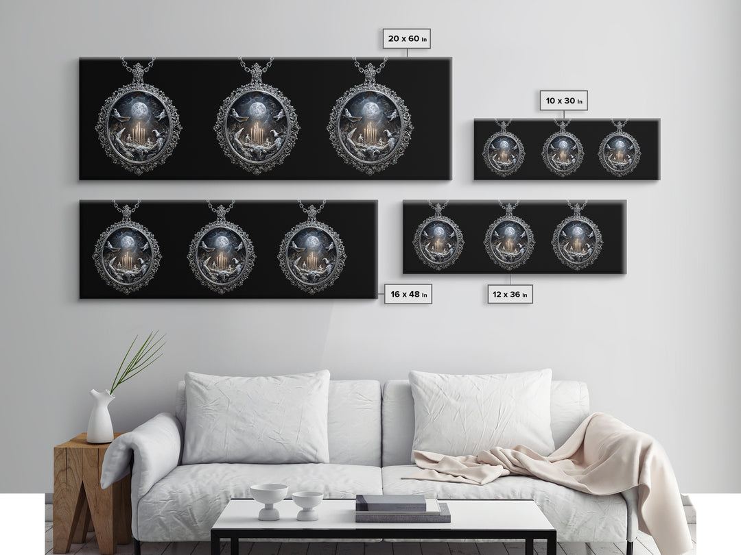 The Moonstone Amulet, Ornate Symbolist Art, Extra Wide Wall Art, Dark Halloween Decor, Canvas Print, Halloween Wall Art