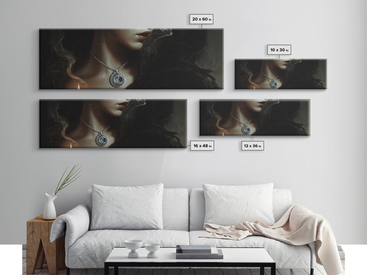 The Moonstone Amulet, Decadent Gothic Art, Extra Wide Wall Art, Dark Fantasy Wall Art, Canvas Print, Halloween Wall Art