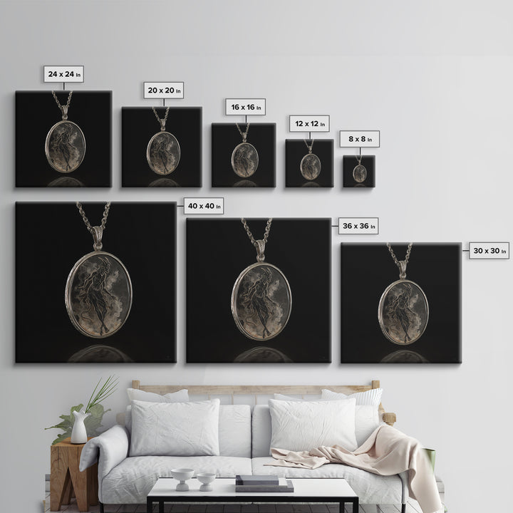 The Moonstone Amulet, Dark Symbolist Art, Square Wall Art, Dark Fantasy Wall Art, Canvas Print, Halloween Wall Art