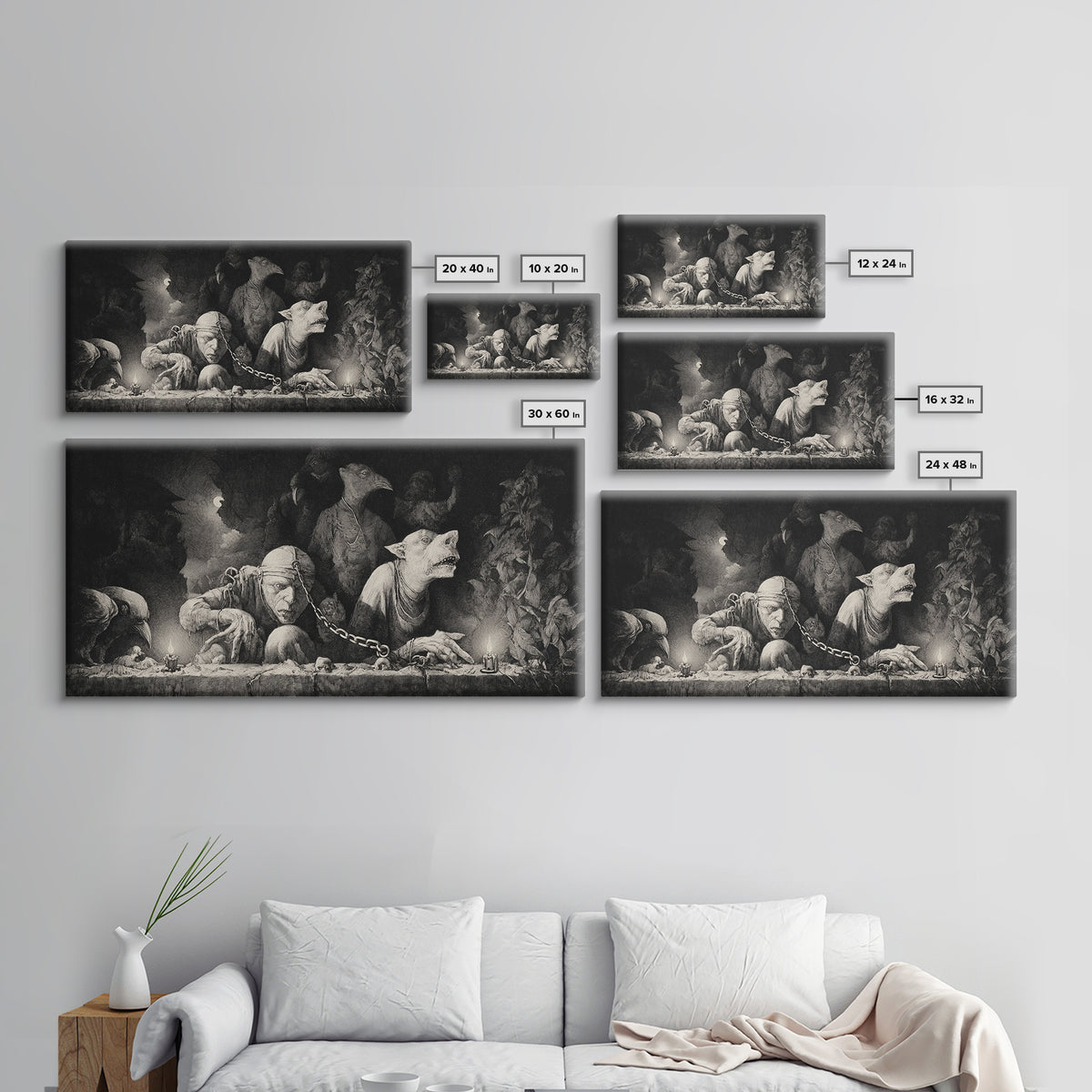 The Moonstone Amulet, Expressionist Nightmare Art, Wide Panoramic Art, Gothic Horror Wall Art, Canvas Print, Halloween Wall Art