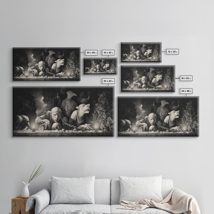 The Moonstone Amulet, Expressionist Nightmare Art, Wide Panoramic Art, Gothic Horror Wall Art, Canvas Print, Halloween Wall Art