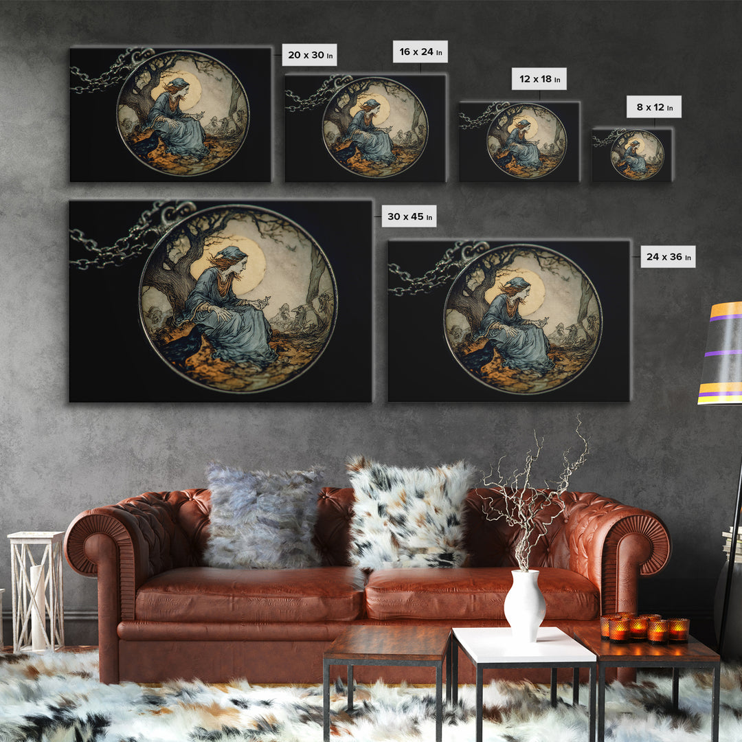 The Moonstone Amulet, Gothic Storybook Art, Landscape Wall Art, Macabre Wall Art, Canvas Print, Halloween Wall Art, Dark Fantasy Art