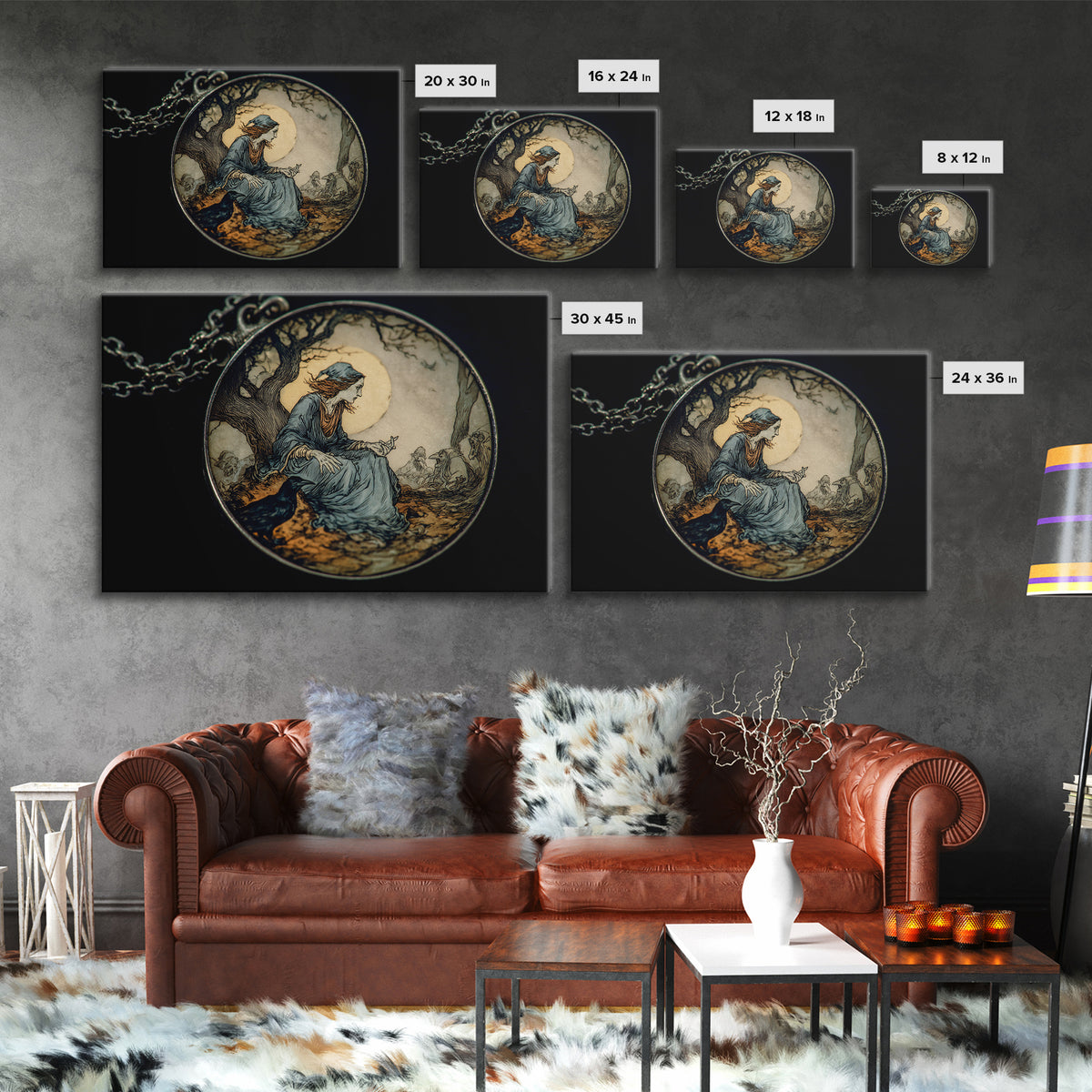 The Moonstone Amulet, Gothic Storybook Art, Landscape Wall Art, Macabre Wall Art, Canvas Print, Halloween Wall Art, Dark Fantasy Art