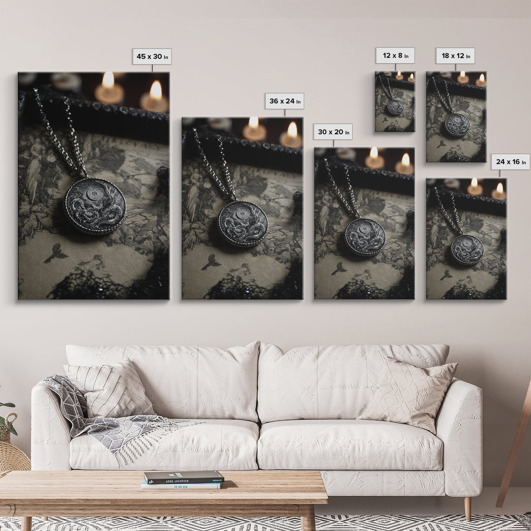 The Moonstone Amulet, Victorian Macabre Art, Vertical Wall Art, Gothic Horror Wall Art, Canvas Print, Halloween Wall Art