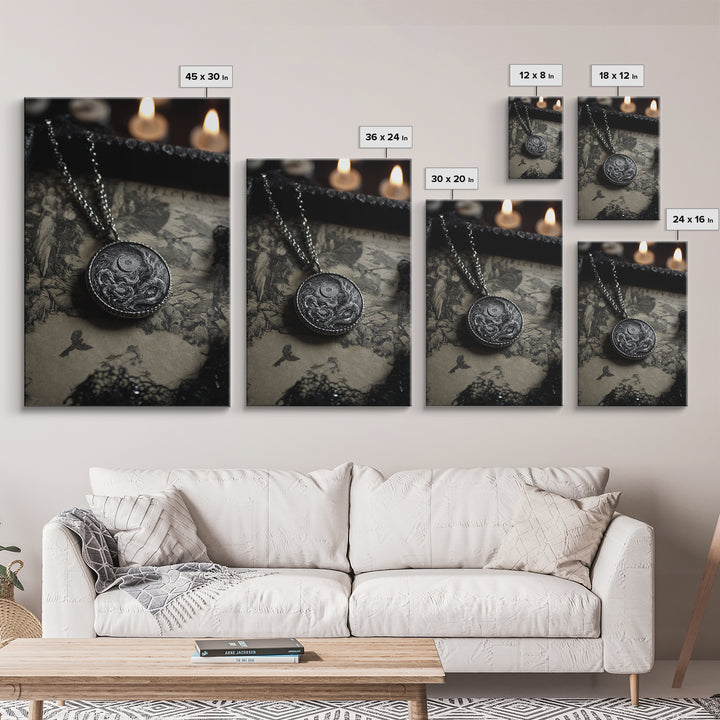 The Moonstone Amulet, Victorian Macabre Art, Vertical Wall Art, Gothic Horror Wall Art, Canvas Print, Halloween Wall Art