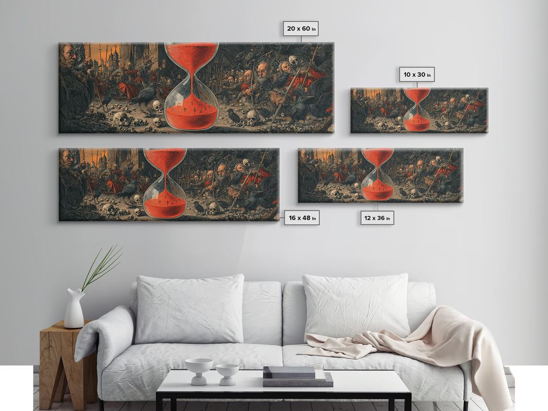 The Crimson Hourglass, Medieval Grotesque Art, Extra Wide Wall Art, Gothic Horror Wall Art, Canvas Print, Halloween Wall Art