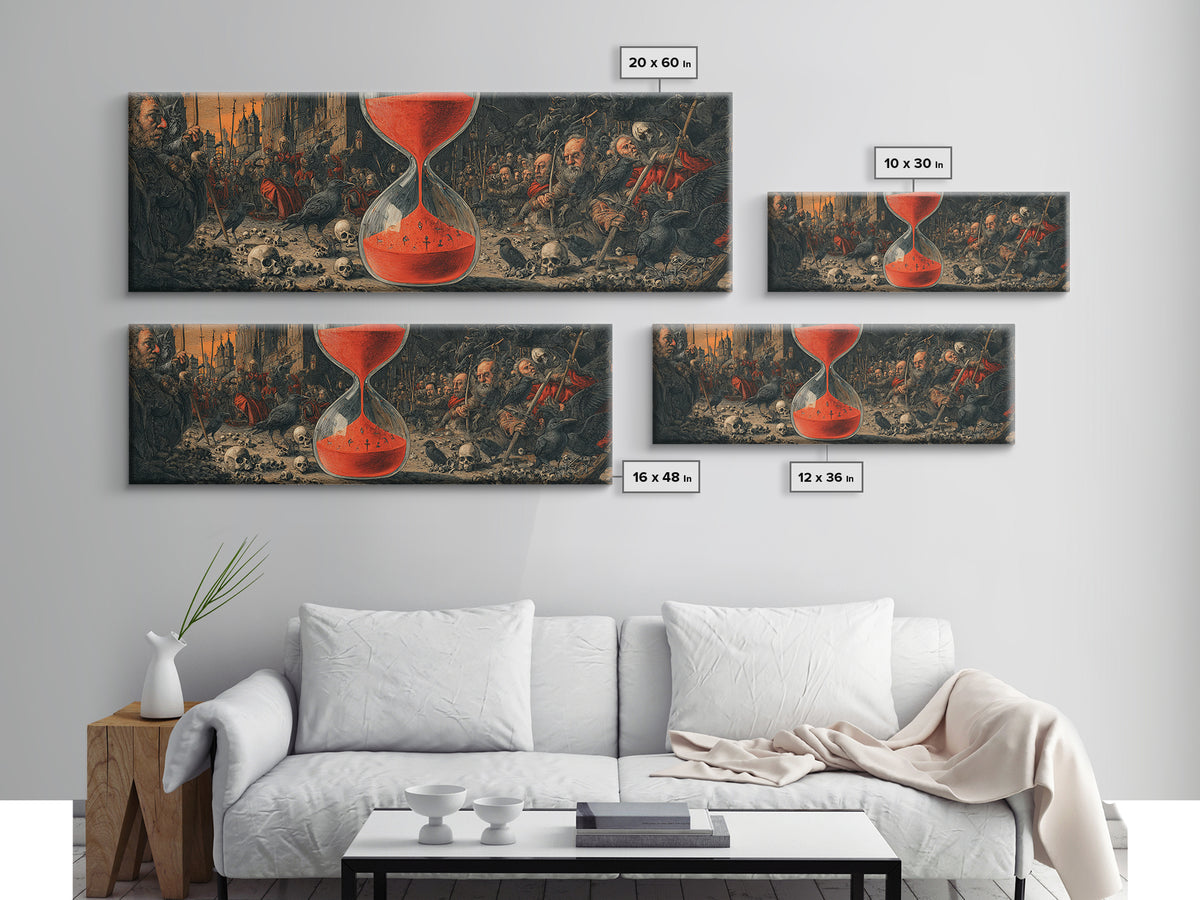 The Crimson Hourglass, Medieval Grotesque Art, Extra Wide Wall Art, Gothic Horror Wall Art, Canvas Print, Halloween Wall Art