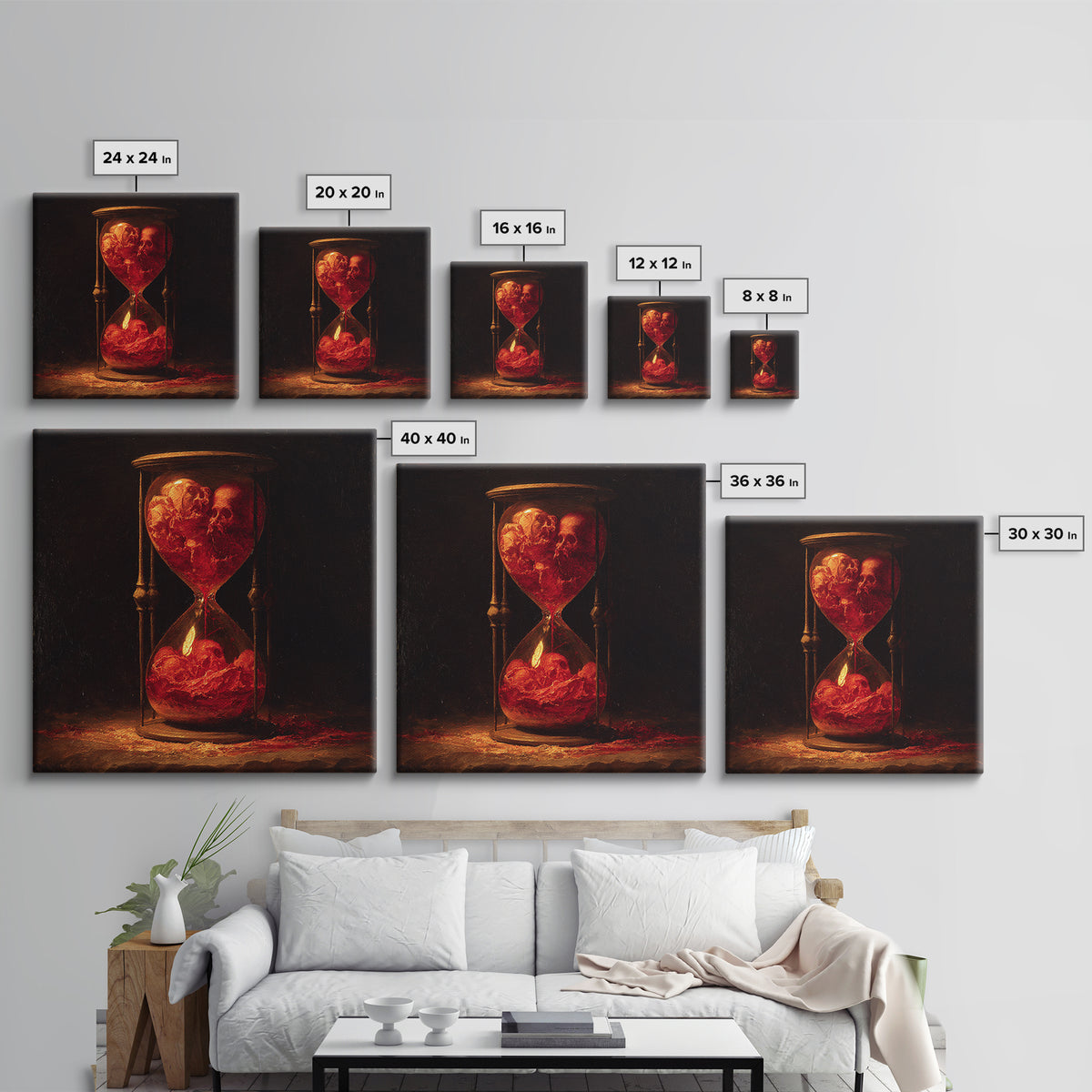 The Crimson Hourglass, Dark Renaissance Art, Square Wall Art, Dark Fantasy Wall Art, Framed Canvas Print, Halloween Wall Art
