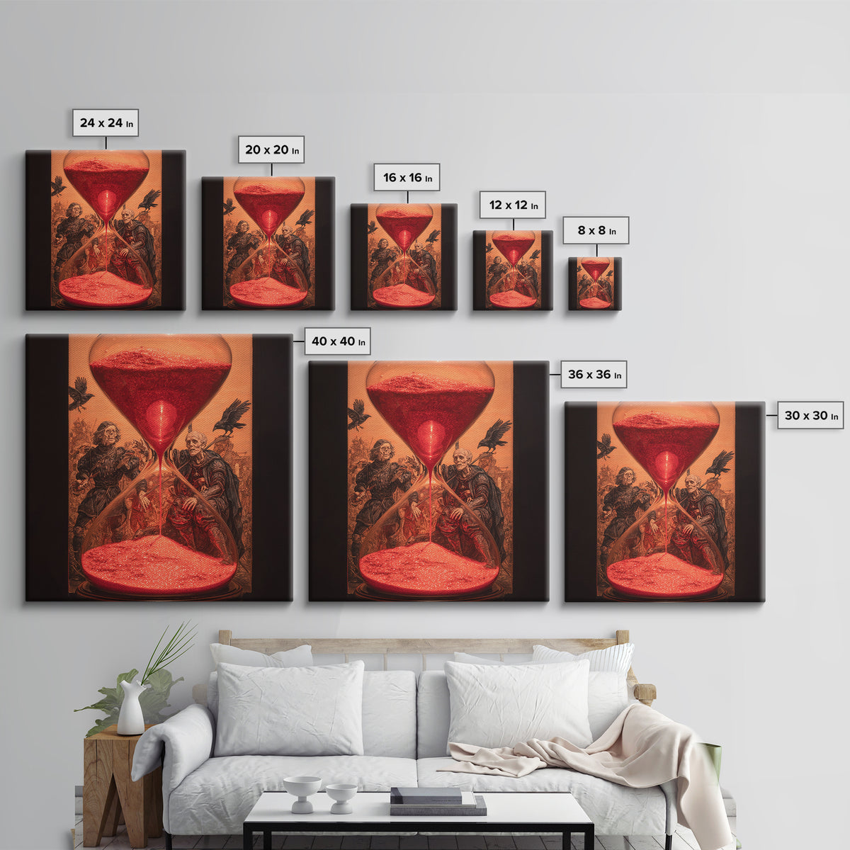 The Crimson Hourglass, Danse Macabre Art, Square Wall Art, Dark Fantasy Wall Art, Framed Canvas Print, Dark Fantasy Art