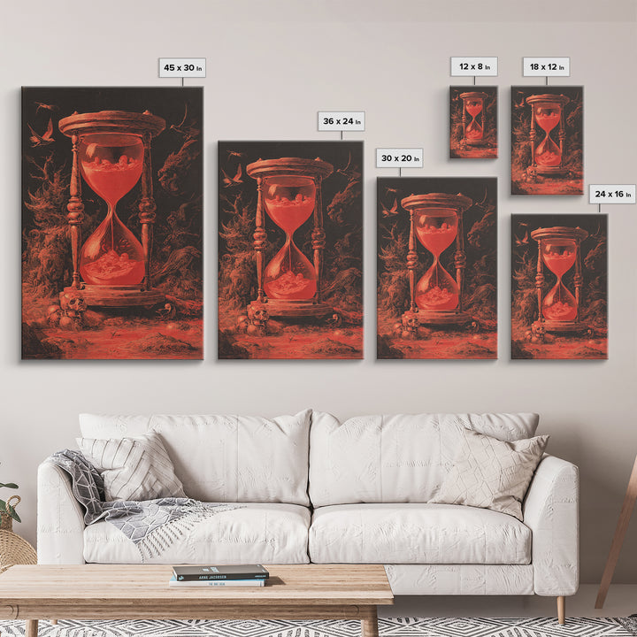 The Crimson Hourglass, Dark Romantic Horror Art, Vertical Wall Art, Dark Halloween Decor, Framed Canvas Print, Halloween Wall Art