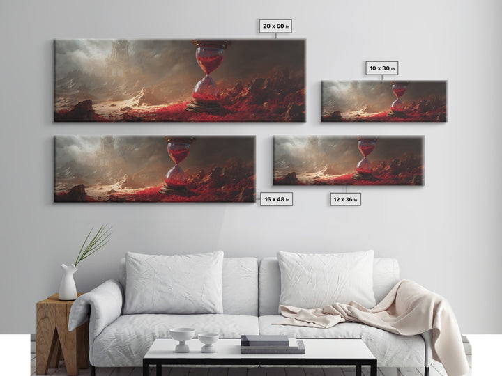 The Crimson Hourglass, Apocalyptic Romantic Art, Extra Wide Wall Art, Macabre Wall Art, Framed Canvas Print, Halloween Wall Art