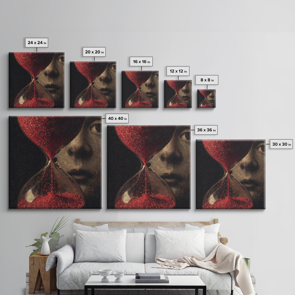 The Crimson Hourglass, Symbolist Dream Art, Square Wall Art, Dark Halloween Decor, Canvas Print, Halloween Wall Art, Macabre Wall Art