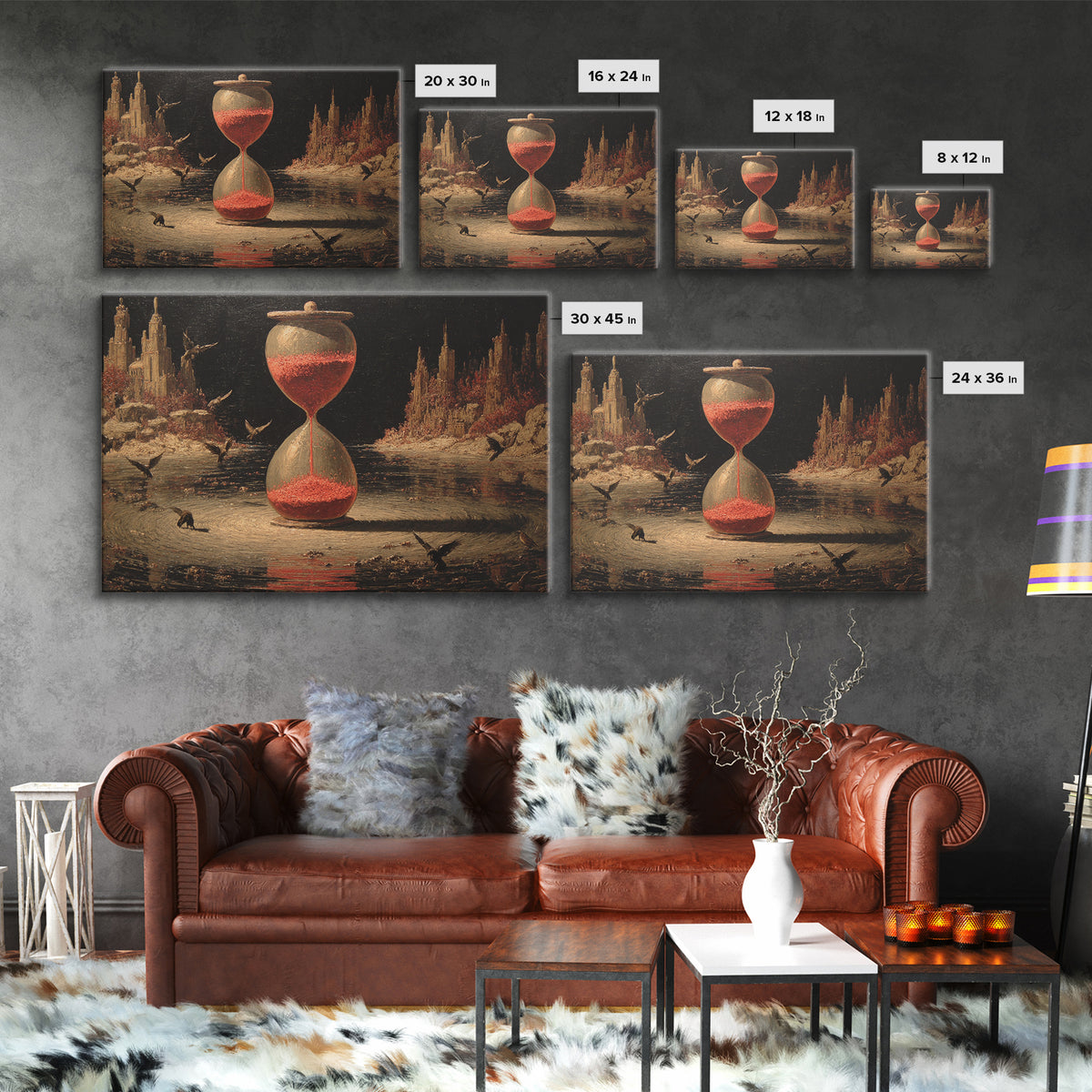The Crimson Hourglass, Symbolist Gothic Landscape, Landscape Wall Art, Gothic Horror Wall Art, Framed Canvas Print, Halloween Wall Art