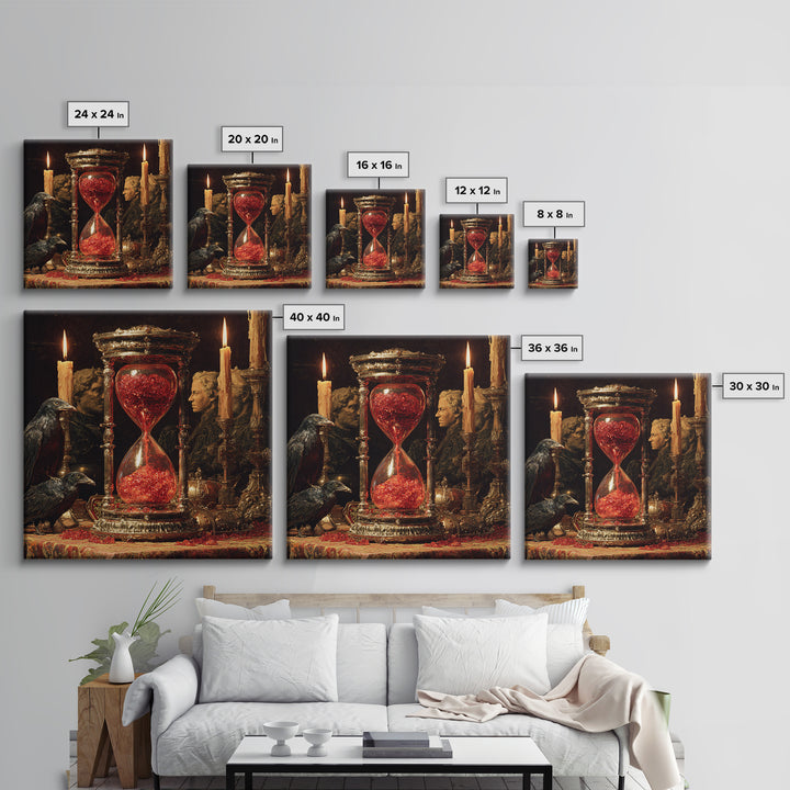 The Crimson Hourglass, Ornate Symbolist Art, Square Wall Art, Macabre Wall Art, Framed Canvas Print, Halloween Wall Art