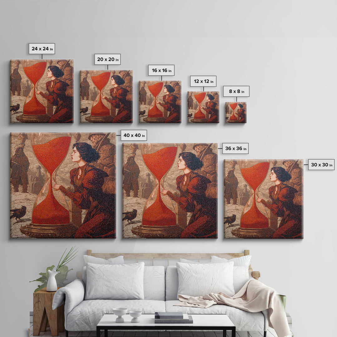 The Crimson Hourglass, Symbolist Death Art, Square Wall Art, Macabre Wall Art, Canvas Print, Halloween Wall Art, Seasonal Home Decor